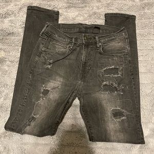 H&M Black Ripped Denim Jeans Size 33 x 32